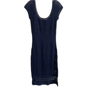 Banana Republic Women's Crochet Midi Dress Size L Navy Blue Y2K